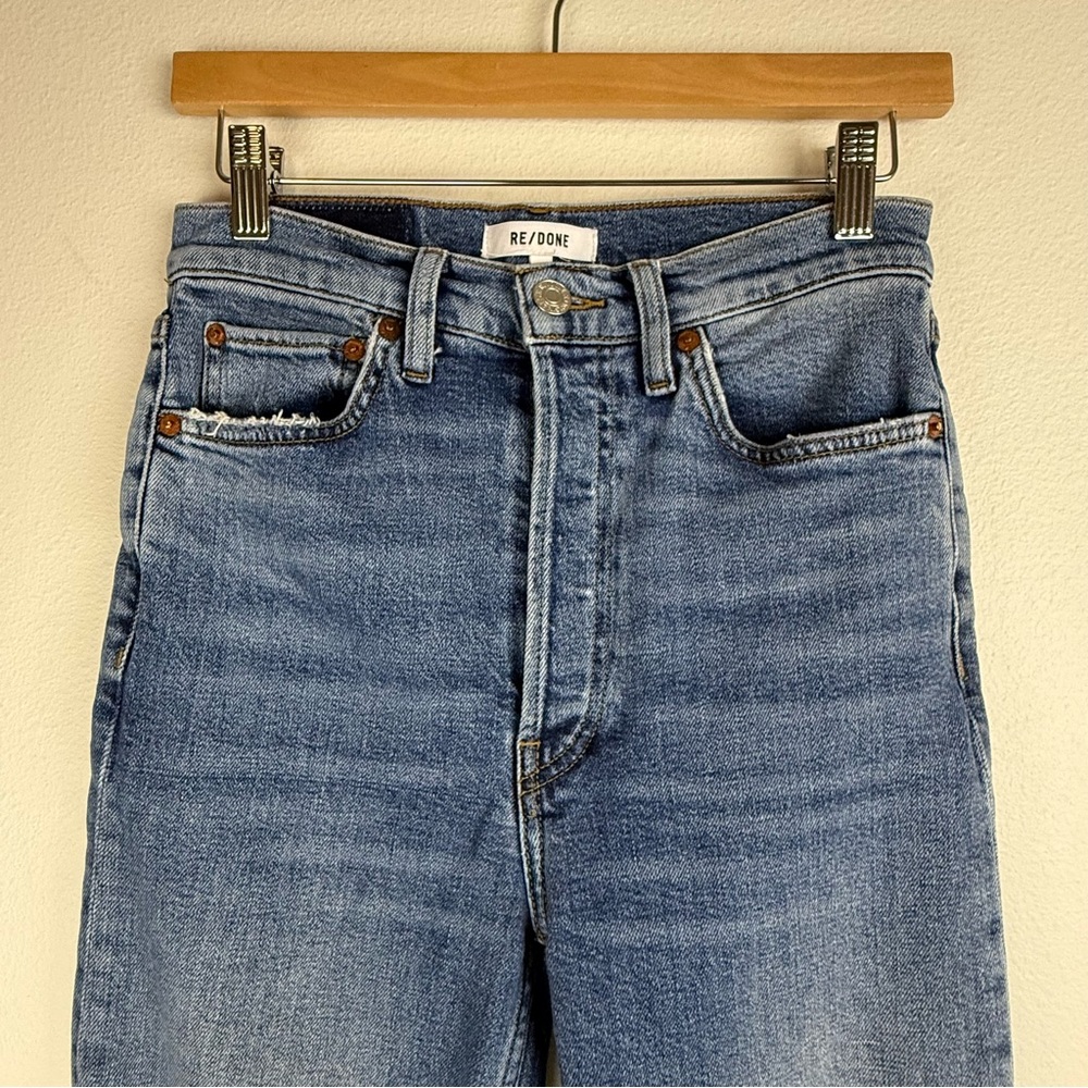 RE/DONE Ultra High Rise Stove Pipe Denim Jeans Vintage Indigo Destroyed Women 27 - Picture 4 of 12